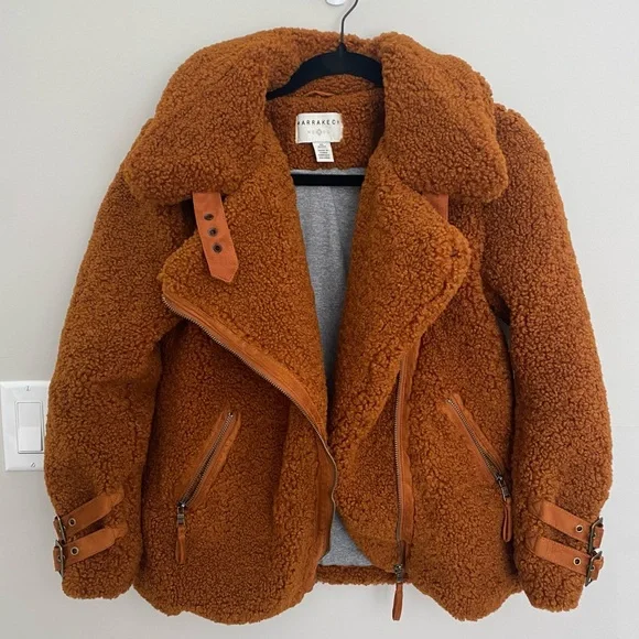 Anthropologie burnt orange Marrakech Sherpa teddy jacket/coat - Picture 2 of 6